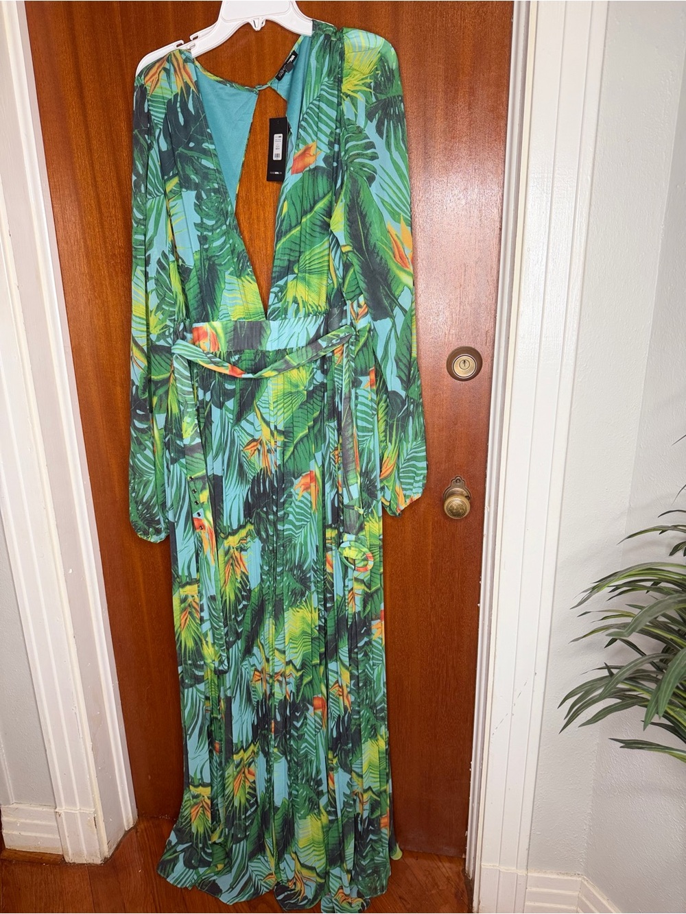 Fashion Nova Green Tropical Print Maxi Dress